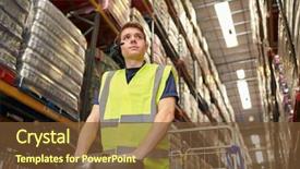  Presentation with distribution - Beautiful theme featuring towing ship - man driving a tow tractor backdrop and a tawny brown colored foreground