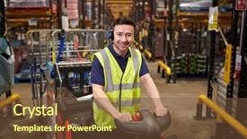  Presentation with distribution - PPT layouts having towing ship - man on tow tractor background and a tawny brown colored foreground