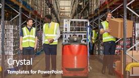  Presentation with busy work - Amazing slide deck having towing ship - staff at work backdrop and a tawny brown colored foreground