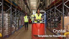  Presentation with tractor - Audience pleasing slide deck consisting of towing ship - woman operating tow tractor backdrop and a tawny brown colored foreground