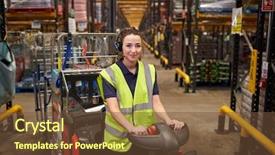  Presentation with distribution - Slide deck enhanced with towing ship - young woman operating tow tractor background and a tawny brown colored foreground