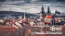  Presentation with city church - PPT layouts consisting of town and blue sky cloud background and a violet colored foreground