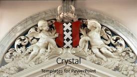  Presentation with angels - Slides consisting of town arms of the city of amsterdam held by two marble angels in the westerkerk church in amsterdam background and a mint green colored foreground