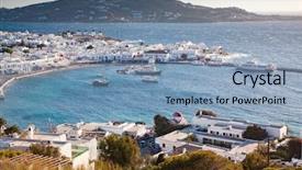  Presentation with cyclades - Cool new slide deck with town harbor with famous windmill backdrop and a light blue colored foreground