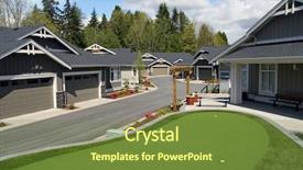  Presentation with green homes - Slide deck featuring town homes with a practice background and a tawny brown colored foreground