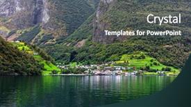  Presentation with fiord - Slide deck featuring town in a norwegian fiord background and a dark gray colored foreground