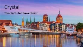  Presentation with old world maps - Colorful presentation theme enhanced with town in gdansk and catwalk backdrop and a light blue colored foreground