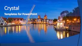  Presentation with old - Presentation design consisting of town in gdansk and catwalk background and a cobalt blue colored foreground