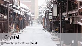  Presentation with japan - Cool new presentation theme with town in japan on winter backdrop and a white colored foreground