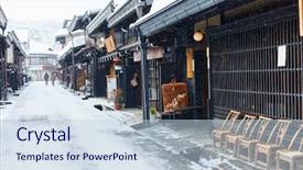  Presentation with old wooden door antique - Theme having town in japan on winter background and a lemonade colored foreground