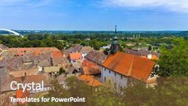  Presentation with architecture old - PPT theme with town in novi sad - serbia background and a coral colored foreground