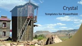  Presentation with wild wild west - Beautiful presentation design featuring town in the wild west backdrop and a light blue colored foreground