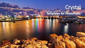  Presentation with turkey - PPT theme with town kaleici in antalya turkey background and a teal colored foreground