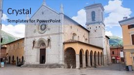  Presentation with compass italy - Presentation design enhanced with town nursia in italy march background and a light blue colored foreground