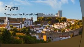  Presentation with architecture - PPT theme enhanced with europe cities - town obidos - portugal background and a light blue colored foreground
