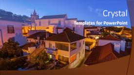  Presentation with architecture - Audience pleasing PPT theme consisting of town-obidos-portugal-architecture-background backdrop and a teal colored foreground