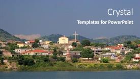  Presentation with albania - Beautiful presentation theme featuring town-of-berat-albania backdrop and a seafoam green colored foreground