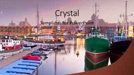  Presentation with poland - Slide deck with town of gdansk in poland background and a coral colored foreground