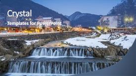  Presentation with hot springs - PPT theme with town of shibu nagano japan background and a teal colored foreground