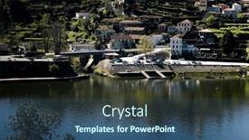  Presentation with river valley - Presentation design with town-on-the-riverbank background and a ocean colored foreground