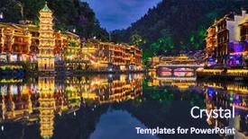  Presentation with ancient china - Beautiful presentation theme featuring town on tuo jiang river backdrop and a navy blue colored foreground