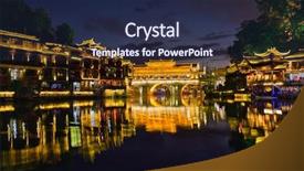  Presentation with ancient china - Cool new PPT theme with town on tuo jiang river backdrop and a navy blue colored foreground