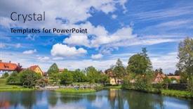  Presentation with pond - Amazing slide set having town-park-and-rothenburg-pond backdrop and a light blue colored foreground