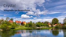  Presentation with pond - PPT theme enhanced with town-park-and-rothenburg-pond background and a light blue colored foreground