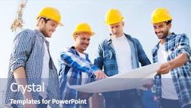  Presentation with teamwork - PPT theme enhanced with town planning - business building teamwork and people background and a  colored foreground