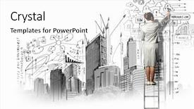  Presentation with town planning - Cool new slide set with town planning - businesswoman standing on ladder backdrop and a white colored foreground