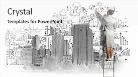  Presentation with town planning - Theme enhanced with town planning - businesswoman standing on ladder background and a white colored foreground