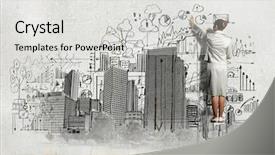  Presentation with town planning - Cool new presentation theme with town planning - businesswoman standing on ladder backdrop and a light gray colored foreground
