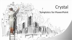  Presentation with town planning - Cool new theme with town planning - businesswoman standing on ladder backdrop and a white colored foreground