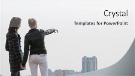  Presentation with german shepherd two young puppys - Presentation theme with town planning - two young girls looking background and a  colored foreground