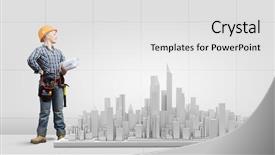  Presentation with town planning - PPT layouts featuring town planning - young woman in hardhat background and a  colored foreground