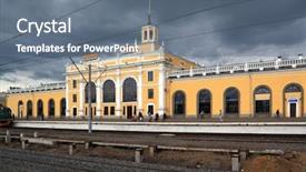  Presentation with station - Beautiful PPT layouts featuring town railway station backdrop and a gray colored foreground