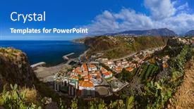  Presentation with travel - Beautiful presentation featuring town ribeira brava in madeira portugal - travel background backdrop and a teal colored foreground