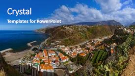  Presentation with of a town hall - Slides featuring town ribeira brava in madeira portugal - travel background background and a teal colored foreground