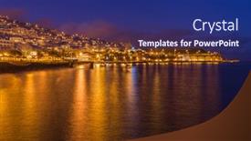  Presentation with airport - Beautiful PPT layouts featuring town santa cruz and airport in madeira portugal - travel background backdrop and a navy blue colored foreground