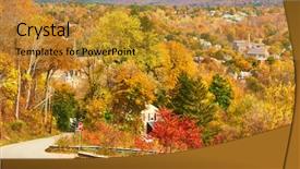  Presentation with autumn - Presentation theme having town somewhere in new england background and a gold colored foreground
