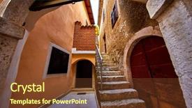  Presentation with windows doors - Colorful PPT theme enhanced with town stone stairs wooden door backdrop and a tawny brown colored foreground