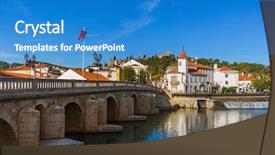  Presentation with town planning - Presentation having templar - town tomar - portugal background and a teal colored foreground