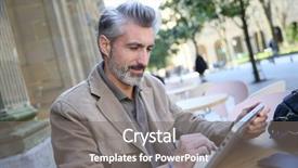  Presentation with man relaxing on massage table - Amazing slide set having town using tablet at coffee backdrop and a  colored foreground