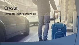  Presentation with various town newspaper headline - Amazing theme having town with a small trolley backdrop and a mint green colored foreground