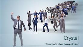  Presentation with crowd - Cool new theme with townhall meeting - crowd of business people backdrop and a sky blue colored foreground