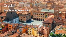  Presentation with town hall - Cool new slide set with towns - italy piazza maggiore in bologna backdrop and a coral colored foreground