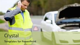  Presentation with car service - Cool new slide set with towservice - man calling car towing service backdrop and a  colored foreground