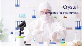  Presentation with testing - PPT theme with toxic foods - food scientist testing new stuff background and a sky blue colored foreground