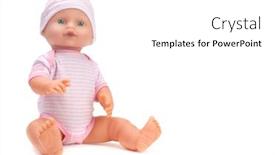  Presentation with baby clothes - Amazing PPT theme having toy-baby-doll-in-pink backdrop and a white colored foreground