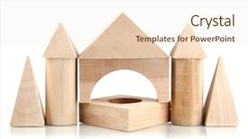  Presentation with white house - Slide deck with toy blocks - wood house isolated on white background and a lemonade colored foreground